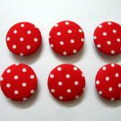 FABRIC BUTTONS - 1 INCH BUTTONS - WHITE POLKA DOT PRINT ON RED SET OF 50