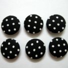 FABRIC BUTTONS - 1 INCH BUTTONS - WHITE POLKA DOT PRINT ON BLACK SET OF 50