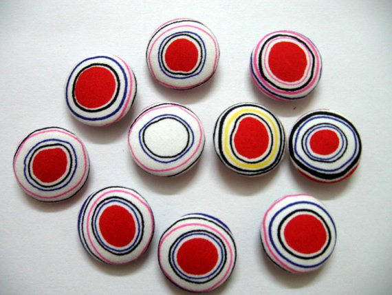FABRIC BUTTONS - 1 INCH BUTTONS - IRREGULAR RED AND WHITE DOT SET OF 50