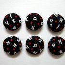 FABRIC BUTTONS - 1 INCH BUTTONS - ALPHABET PRINT ON BLACK SET OF 50