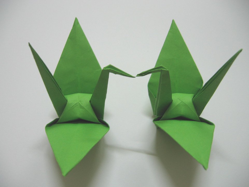 100 LARGE GREEN ORIGAMI CRANES FOR WEDDING DECORATIONS 6" X 6"