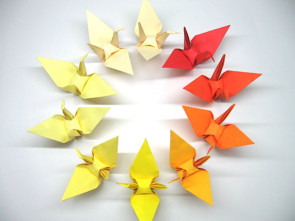100 LARGE OMBRE COLORS ORIGAMI CRANES FOR WEDDING DECORATIONS 6" X 6"