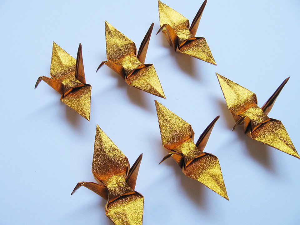 100 SMALL SHINY GOLD ORIGAMI CRANES FOR WEDDING DECORATIONS 3.5" X 3.5"