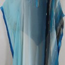 Light Blue Long Kaftan with Stripes on the side, Beading and Crystal Detailing