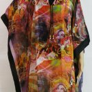 Red, Purple, Yellow and Green Print Long Kaftan with Beading and Neck Strings