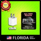 USB wall charger AC adapter FULL BODY screen back protector Apple iPhone 4 4S