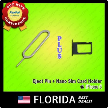 Black Nano Sim Card Tray Holder Replacement Parts iPhone 5 Eject Tool
