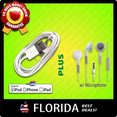 USB Data Sync Cable Earphones Mic Microphone Apple iPhone 3GS 4 iPod