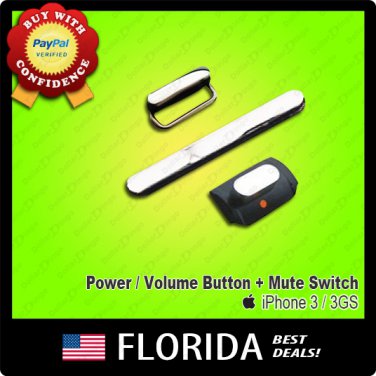 3 piece Set Black Silent Mute Switch Power Volume Button iPhone 3 3G 3GS On Off