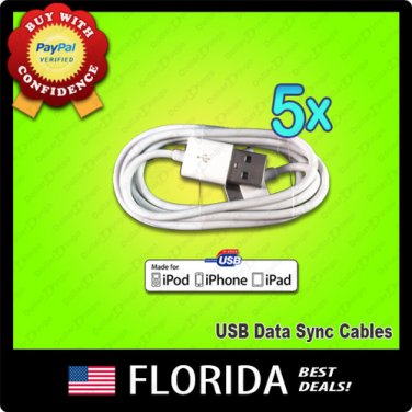 5 Pack USB Data Sync Charger Cable Apple iPod Touch iPhone 3GS 4 4G 4S lot 5x x5