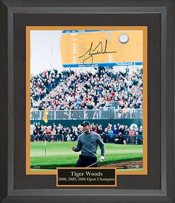Tiger Woods Signed Open Championship Photo Framed