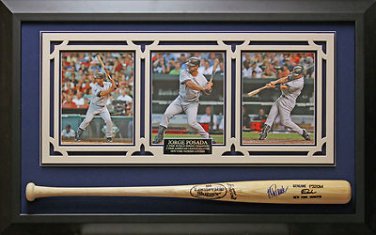 Jorge Posada Signed Bat Collage Framed