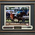 American Pharoah Photo Signed By Victor Espinoza At The Belmont Stakes Display.