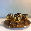 VINTAGE brass cordial glasses and tray set mad men Hollywood regency