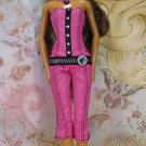 Barbie Doll Size Clothes Capri Style Glittery Pink & Black Jumpsuit Belt Attach BDCOJ2
