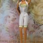 Barbie Doll Size White Knee Length Jumpsuit Body Suit Gold Metallic Cuff BDCOJ1