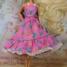 Barbie Doll Size Clothes Pink Cotton Sundress Moon Butterfly Print Lace Trim BDCVC1
