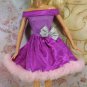 Barbie Doll Size Clothes Fuscia Pink Shimmering Short Party Dress Bow Faux Fur Trim BDCDML2