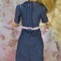 Barbie Doll Size Clothes Dark Blue Denim Knee Length Dress Pink Stitching Belt BDCDML4