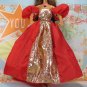 Barbie Doll Size Clothes Bright Christmas Red Gold Puff Sleeve Long Gown BDCGW1