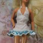 Barbie Doll Size Clothes White Tank Short Mini Blue Metallic Ruffled Party Dress BDCDS1