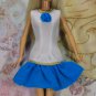 Barbie Doll Size Clothes White & Blue Soft Short Straight Dress Ruffled Flower BDCDS6