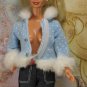Barbie Doll Size Clothes Blue Polka Dot Faux Fur Trim Collar Cuffs Coat Jacket - As Is BDCJV1