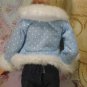 Barbie Doll Size Clothes Blue Polka Dot Faux Fur Trim Collar Cuffs Coat Jacket - As Is BDCJV1