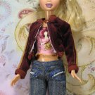 Barbie Doll My Scene Tagged Dark Brick Red Velvet Jacket Silver Piping Tan Sport Stripe BDCJV2