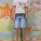 Barbie Ken Doll Clothes White Blue Beach Fun T Shirt & Bermuda Shorts KDC3