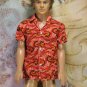 Barbie Ken Doll Clothes Red Orange Surfer Button Up Style Short Sleeve Shirt KDC11