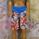 Barbie Ken Doll Clothes White Blue Red Orange Swirl Pattern Board Swim Shorts KDC12