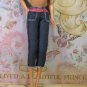 Barbie Doll Size Clothes Dark Blue Denim Capris Pants with Pink & Silver Attached Belt BDCCAP1