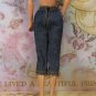 Barbie Doll Size Clothes Dark Blue Denim Capris Pants Gold Stitching BDCCAP2