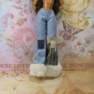 Barbie Flavas Doll Faded Denim Faux Fur Cuff City Graphic Flare Jeans Pants BDCJP2