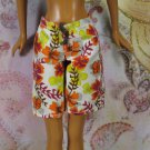 Barbie Doll Size White & Fall Colors Hawaiian Flowers Yellow Orange Red Long Beach Shorts BDCSH2