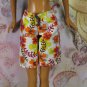 Barbie Doll Size White & Fall Colors Hawaiian Flowers Yellow Orange Red Long Beach Shorts BDCSH2