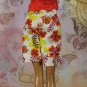 Barbie Doll Size White & Fall Colors Hawaiian Flowers Yellow Orange Red Long Beach Shorts BDCSH2