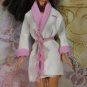Barbie Doll Size Clothes White Robe Pink Trim and Belt Thigh Length Bathrobe BDCPJ4