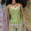 Barbie Doll Size Clothes Apple Green Satin Like Pajama Cami Top White Trim BDCPJ6
