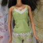 Barbie Doll Size Clothes Apple Green Satin Like Pajama Cami Top White Trim BDCPJ6