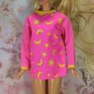 Barbie Doll Clothes Neon Pink Yellow Moons Stars & Trim Long Pajama Top Tagged BDCPJ9