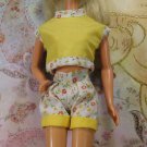 Barbie Doll Size Matching Yellow & White with Flowers Top & Shorts Set Outfit BDCSET1