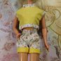 Barbie Doll Size Matching Yellow & White with Flowers Top & Shorts Set Outfit BDCSET1
