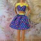 Barbie Doll Size Dark Purple & Yellow Cotton Matching Polka Dot Skirt & Tank Top BDCSET4