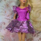 Barbie Doll Size Fuschia Pink & Metallic Pink & Silver Mid Length Dress with Matching Purse BDCSET5