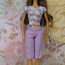 Barbie Doll Size Purple Capri Pants Coordinating Light Blue & Purple Flower Top BDCSET6