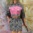 Barbie Doll Clothes Black Acid Stone Wash 90s Skirt & Cropped Collared Jacket BDCSET9