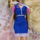 Barbie Doll Clothes Pink Blue Glitter Ruffled Stewardess Dress & Matching Scarf BDCSET11