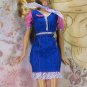 Barbie Doll Clothes Pink Blue Glitter Ruffled Stewardess Dress & Matching Scarf BDCSET11